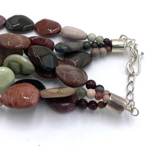 New Old Stock Jay King DTR Multi Color Jasper Sterling Silver 3 Strand Necklace - Picture 5 of 9